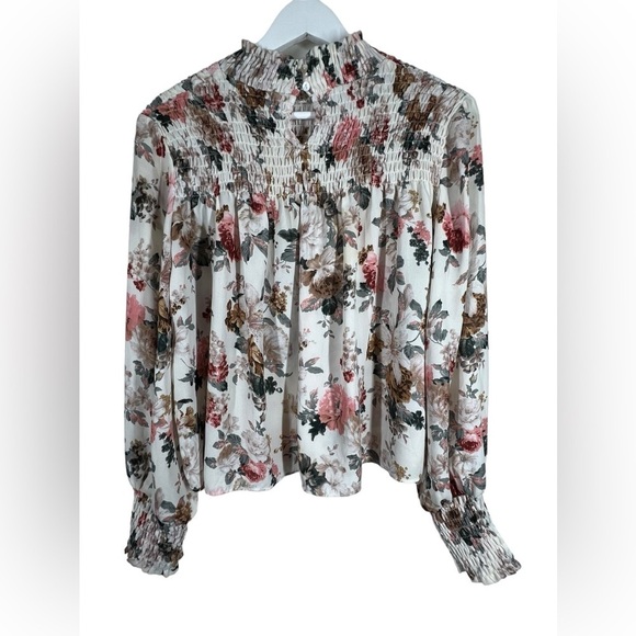Labels Of Freedom Top Women's Size S Floral Smock Mock Neck Balloon Long Sleeve - Picture 4 of 11